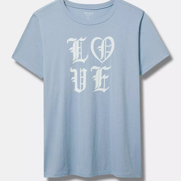 Torrid Tee 0X (large) Blue Distressed Graphic "Love" Classic Fit 100% Cotton NWT - Picture 1 of 3